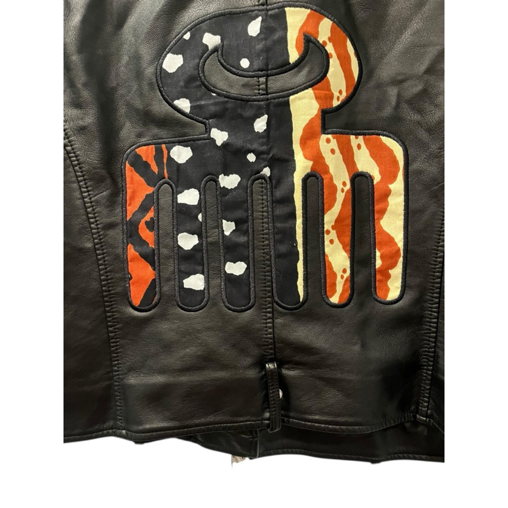 IN X OUT Vegan Leather Embroidered Black Jacket Women's Size Large Full Zip - Picture 8 of 10